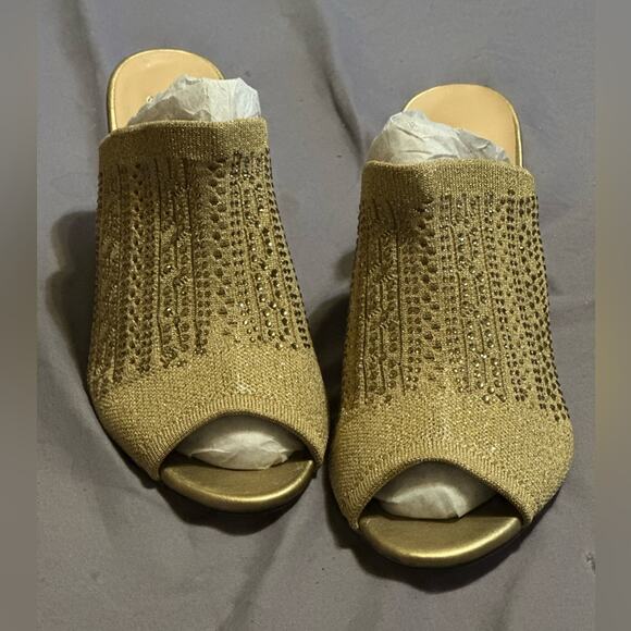 LAUREN LORRAINE NEW in BOX MARTHA GOLD MESH WEDGE MULE RHINESTONED SIZE 6 1/2 M - Picture 1 of 9